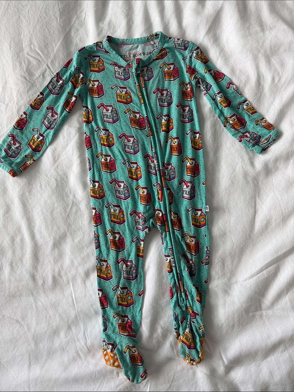 Kids Bamboo Mint Green Milk Carton Footed One-Piece Pajamas